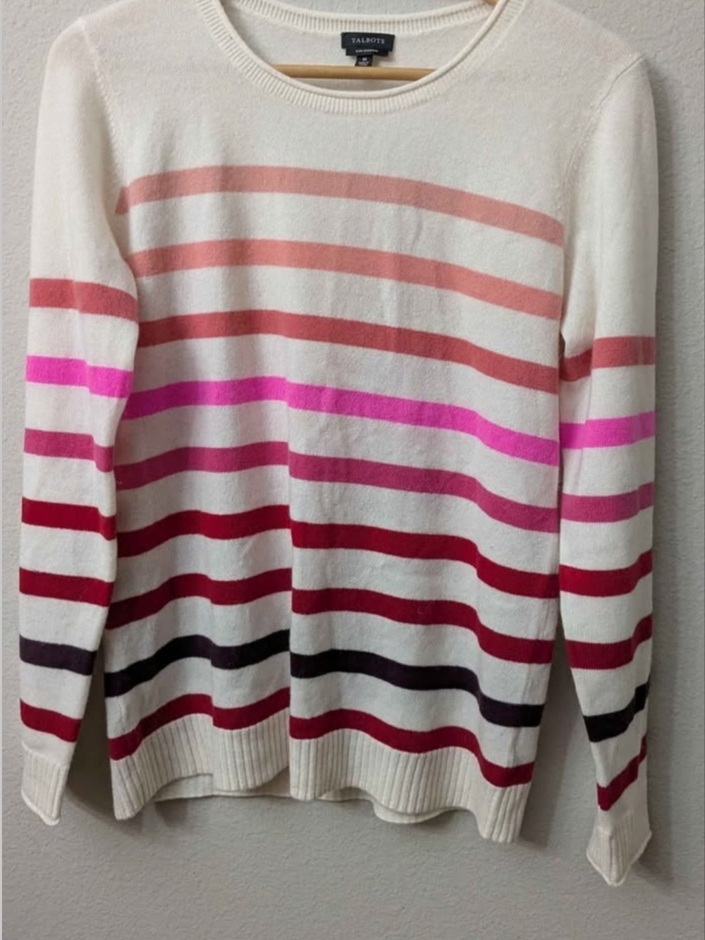 Talbots Cream Sweater with Pink, Fuchsia & Red Stripes